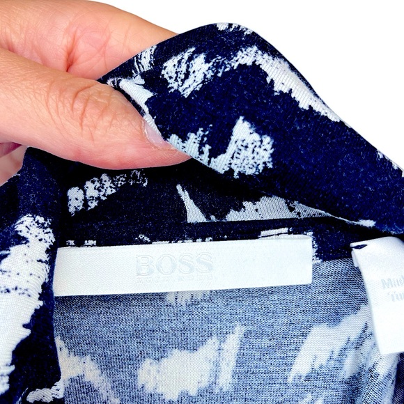 Boss Navy White Patterned Printed Knit Long Sleeved Stretch Turtleneck Corpcore - Picture 4 of 6